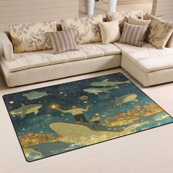 WOBOGO A Sea Full Of Golden Stars Carpet Non-Slip Rugs Soft Doormat 31×20in Living Dining Room Bedroom Decorative