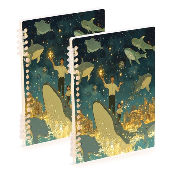 WOBOGO A Sea Full Of Golden Stars Notebook College Horizontal Grid Paper Ink Spill Resistant Water Resistant Cover 8.3x5.7x0.4in