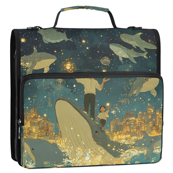 WOBOGO A Sea Full Of Golden Stars Ring Binder Bag 1.5in Folder Organizer with Shoulder Strap for 13Inch Laptop and 500 Sheets of Paper