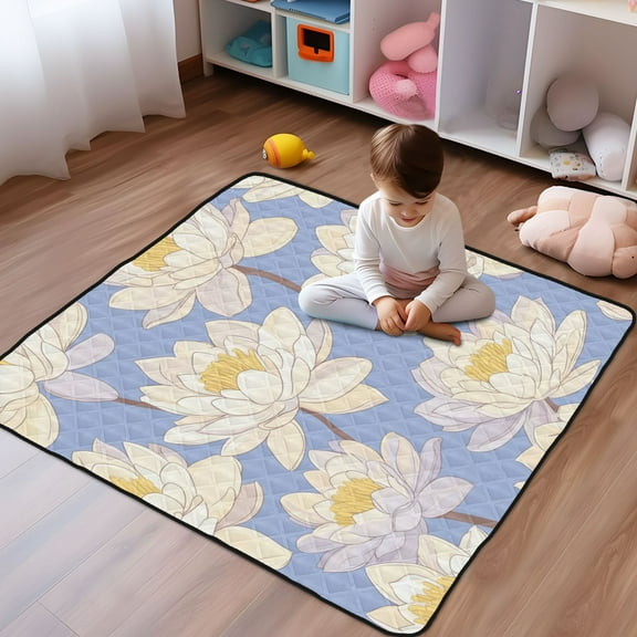 WOBOGO A Seamless Pattern Of Water Lilies Baby Playmats Extra Large Waterproof Rollable Activity Pads for Toddlers 5050inch