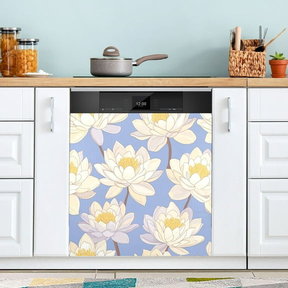 WOBOGO A Seamless Pattern Of Water Lilies Magnetic Dishwasher Sticker Personalized DIY Beautiful and Practical Home Kitchen Decorations23×16in.