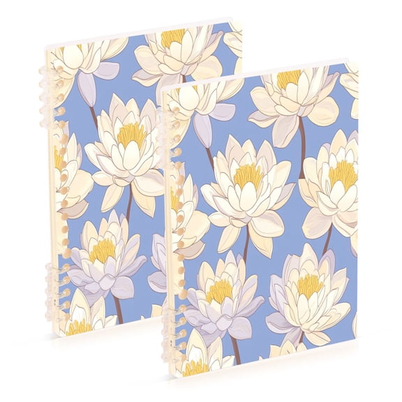 WOBOGO A Seamless Pattern Of Water Lilies Notebook College Horizontal Grid Paper Ink Spill Resistant Water Resistant Cover 8.3x5.7x0.4in