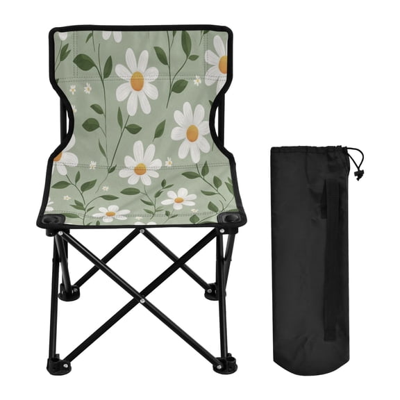 WOBOGO A Seamless Pattern Of White Daisies Camping Chair Convenient Four Corner Backrest Folding Stool Can Hold Up to 220lbs
