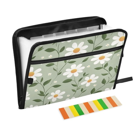 WOBOGO A Seamless Pattern Of White Daisies Expanding File Folder Letter Size Accordion Filing Organizer 13 Pocket Separate Organ Pocket