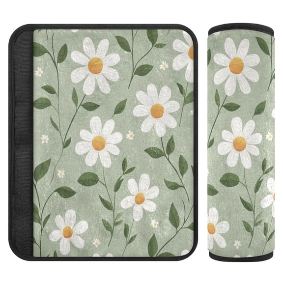 WOBOGO A Seamless Pattern Of White Daisies Seat Belt Cover 2 Piece Soft Comfort Driving Shoulder Pad Suitable for All Cars and Backpacks