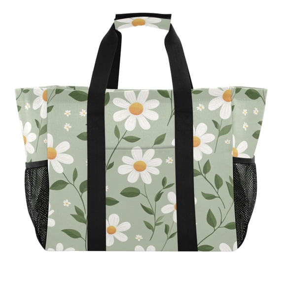 WOBOGO A Seamless Pattern Of White Daisies Tote Shopping Bag Reusable Heavy Duty Durable Foldable Washable 15.4×12.8×9.8in