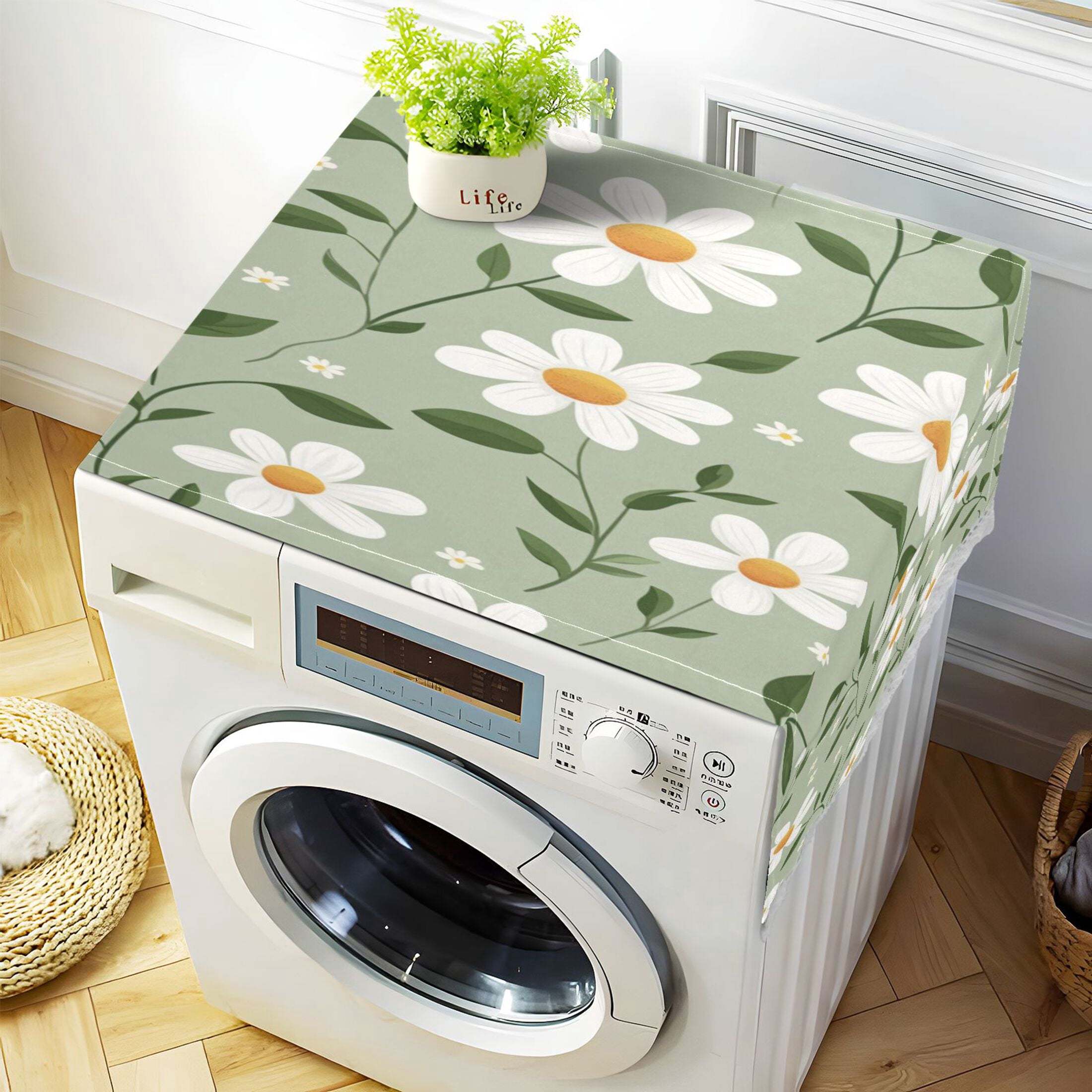 WOBOGO A Seamless Pattern Of White Daisies Washing Machine Cloth Dryer Refrigerator Top Cover Protective Non-Slip Mat For Kitchen Laundry