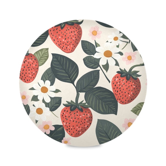 WOBOGO A Seamless Pattern with Adorable Strawberry Leaves Round Placemats Set of 6 Heat Resistant Washable Kitchen Table Decorations 15.4in