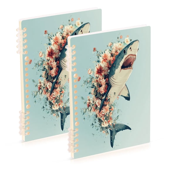 WOBOGO A Shark Full Of Flowers Notebook College Horizontal Grid Paper Ink Spill Resistant Water Resistant Cover 8.3x5.7x0.4in