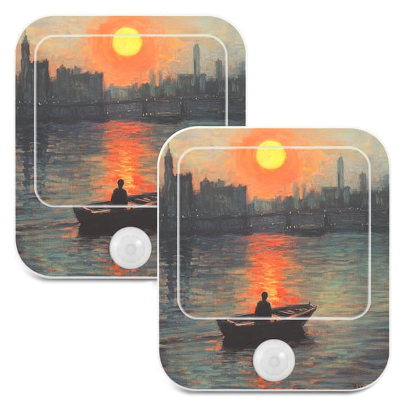 WOBOGO A Small Boat Night Light Lamp with Smart Sensor Dusk to Dawn Sensor 0.6W Plug-in 2-Pack