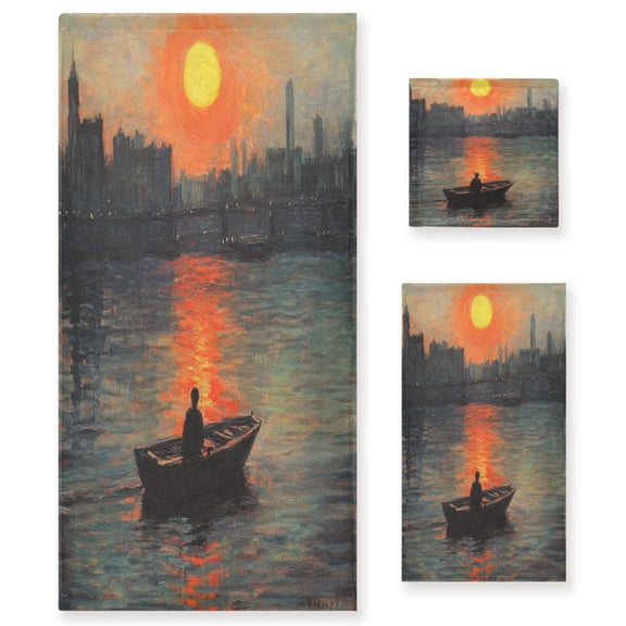 WOBOGO A Small Boat Ultra Soft 3 Pack Cotton Towel Set Includes 60 x 30in Bath Towel 28 x 16in Face Towel and 13 x 13in Small Square Towel for Everyday Use Lightweight and Compact