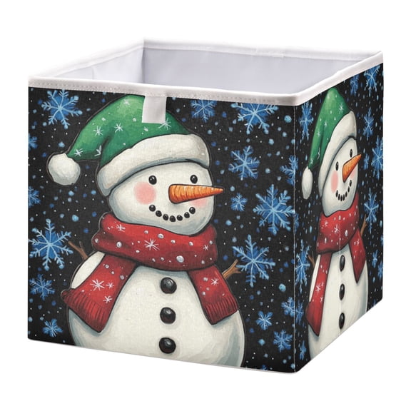 WOBOGO A Snowman with A Green Christmas Hat Storage Basket Foldable Easy to Clean Durable with Hollow Support Plate with Handle 15.75×10.63×6.96 in