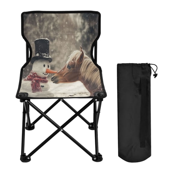 WOBOGO A Snowman with A Horse Camping Chair Convenient Four Corner Backrest Folding Stool Can Hold Up to 220lbs