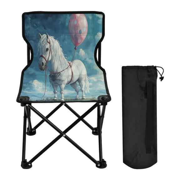 WOBOGO A White Horse Camping Chair Convenient Four Corner Backrest Folding Stool Can Hold Up to 220lbs