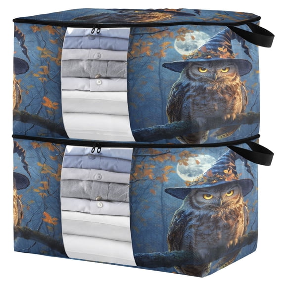 WOBOGO A Wise Old Owl Clothes Storage 2Pack Foldable Thick Fabric Blanket Organizer Bag with Handle 21.65×13.78×12.4in