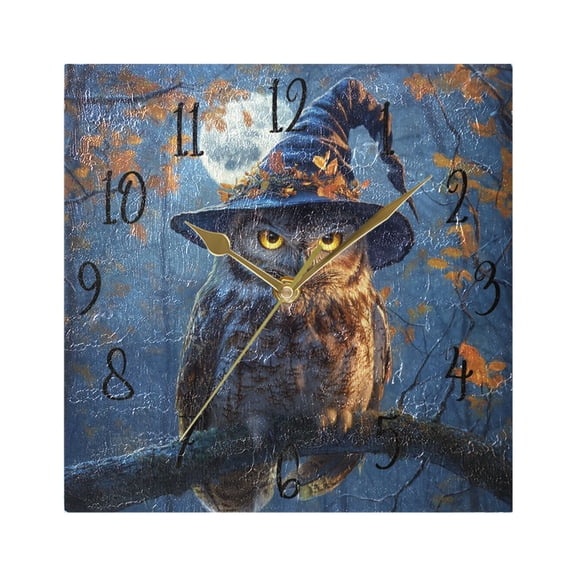 WOBOGO A Wise Old Owl Wall Clock 7.78 Inch Battery Operated Silent Unit Square Rustic Vintage Style for Home Bedroom Office Gold Pointer