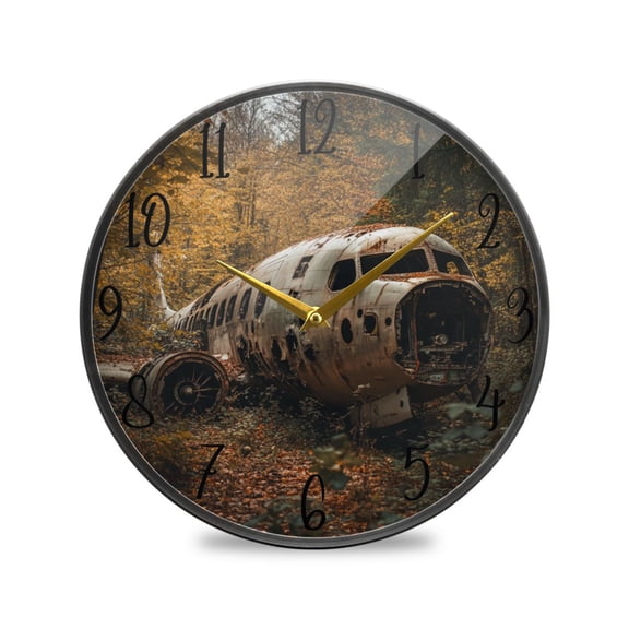 WOBOGO Abandoned Airplane Acrylic Wall Clock Battery Operated 9.5in Silent No Tick Bedroom Living Room Office Classroom Decoration