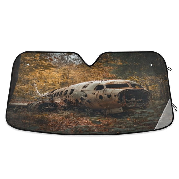 WOBOGO Abandoned Airplane Car Windshield Sunshades Autopilot Lightweight Accordion Sun Visor 53×23.5in