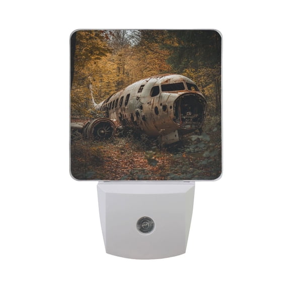 WOBOGO Abandoned Airplane LED Night Light 2 Pcs Set 0.5 Watt Wall Plug in Dusk to Dawn Automatic Switch Soft White Light