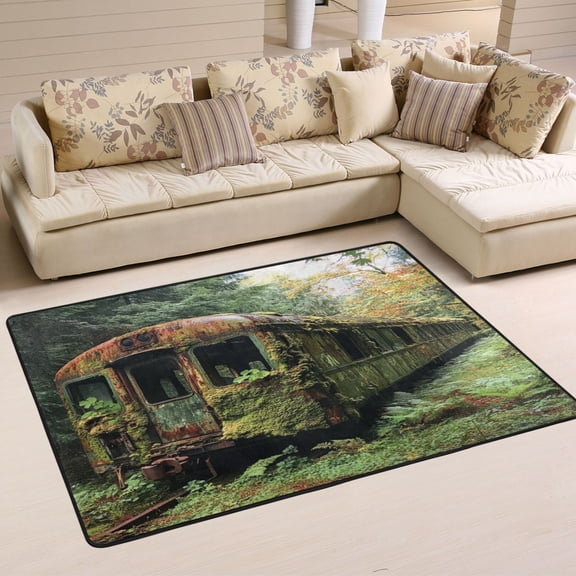 WOBOGO Abandoned Train Car Carpet Non-Slip Rugs Soft Doormat 36×24in Living Dining Room Bedroom Decorative
