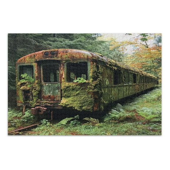 WOBOGO Abandoned Train Car Jigsaw Puzzle Challenge 500 Piece Jigsaw Suitable for Game Night Finished Size 20.5 x 14.9in