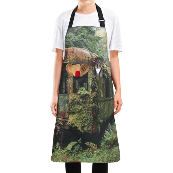 WOBOGO Abandoned Train Car Long Apron Waterdrop Resistant with 2 Pockets Cooking Kitchen Chef Apron for Women Men
