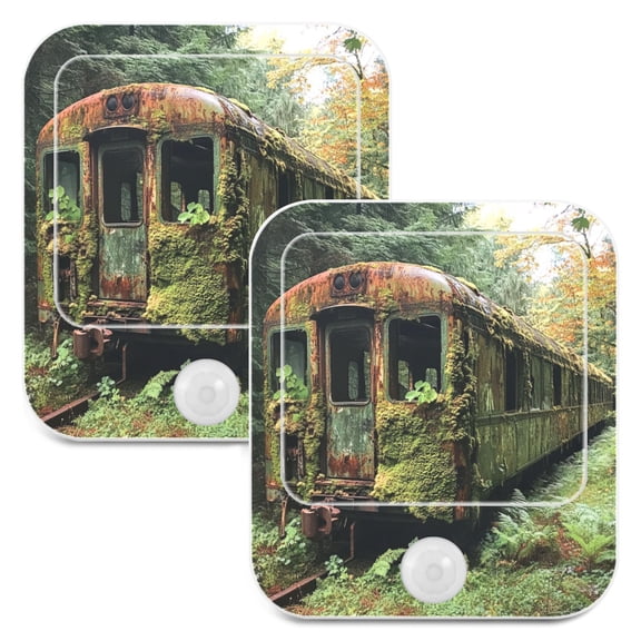 WOBOGO Abandoned Train Car Night Light Lamp with Smart Sensor Dusk to Dawn Sensor 0.6W Plug-in 2-Pack