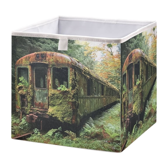 WOBOGO Abandoned Train Car Storage Basket Foldable Easy to Clean Durable with Hollow Support Plate with Handle 15.75×10.63×6.96 in