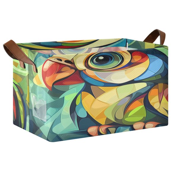 WOBOGO Abstract Mini Parrot Storage Basket 16.9×11.4×10in Collapsible Oversized with Metal Iron Frame Set of 2