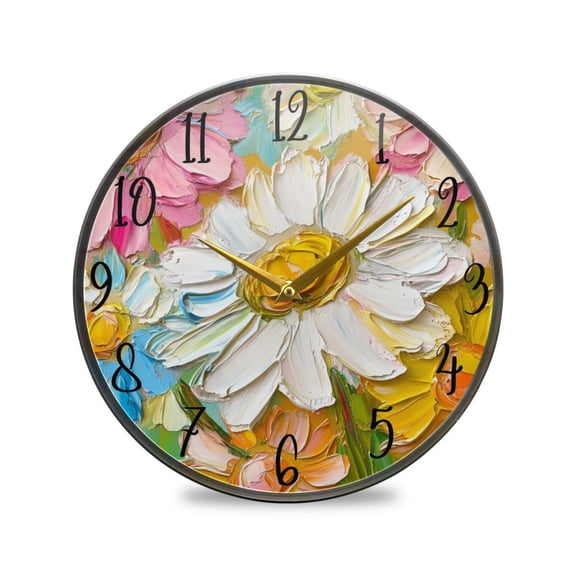 WOBOGO Abstract Oil Painting Flowers Acrylic Wall Clock Battery Operated 11.9in Silent No Tick Bedroom Living Room Office Classroom Decoration