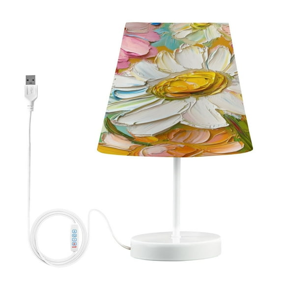 WOBOGO Abstract Oil Painting Flowers Table Lamps Bedroom 3-Speed Dimmable Farm Style with Fabric Shade for Reading and Home Office