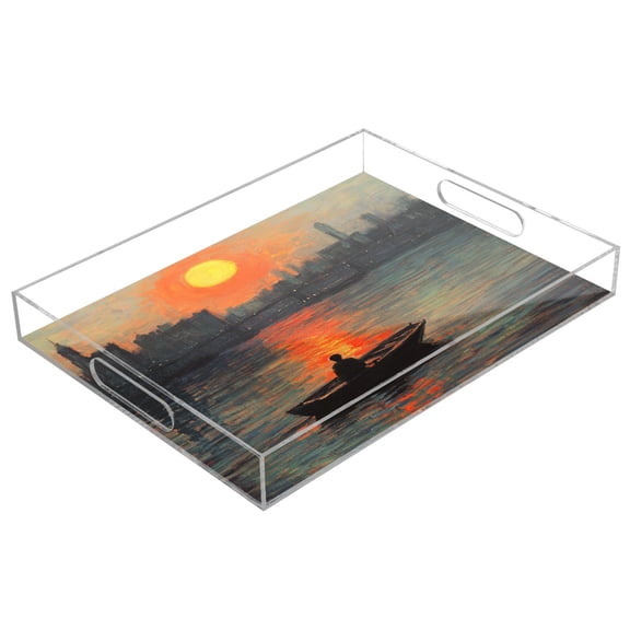 WOBOGO Acrylic Serving Trays 15.7x11.8 Inch Spill Proof Clear Decorative Organizer with Handle A Small Boat