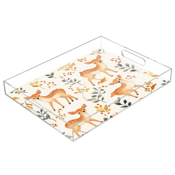 WOBOGO Acrylic Serving Trays 15.7x11.8 Inch Spill Proof Clear Decorative Organizer with Handle Cute Sika Deer