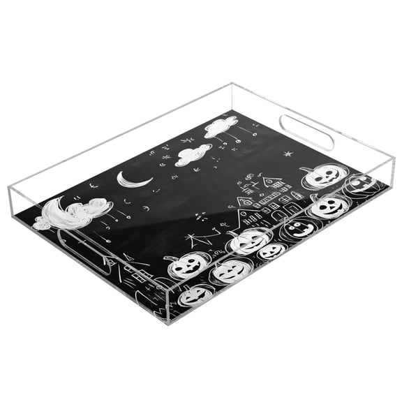 WOBOGO Acrylic Serving Trays 15.7x11.8 Inch Spill Proof Clear Decorative Organizer with Handle Pumpkins City