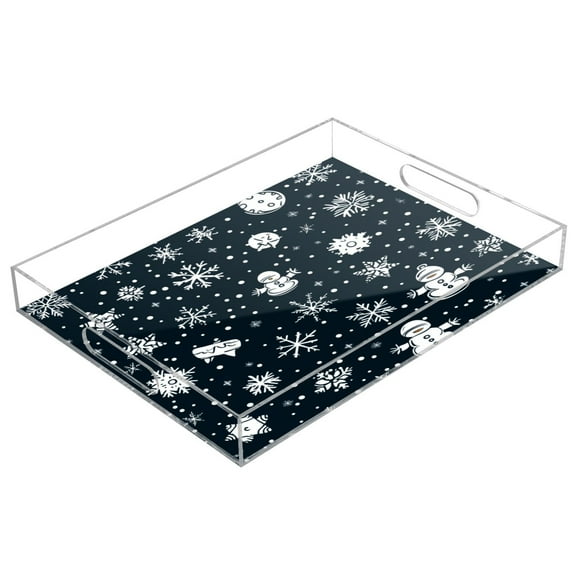 WOBOGO Acrylic Serving Trays 15.7x11.8 Inch Spill Proof Clear Decorative Organizer with Handle Snowflakes Pattern