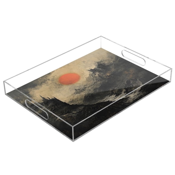 WOBOGO Acrylic Serving Trays 15.7x11.8 Inch Spill Proof Clear Decorative Organizer with Handle Sundown