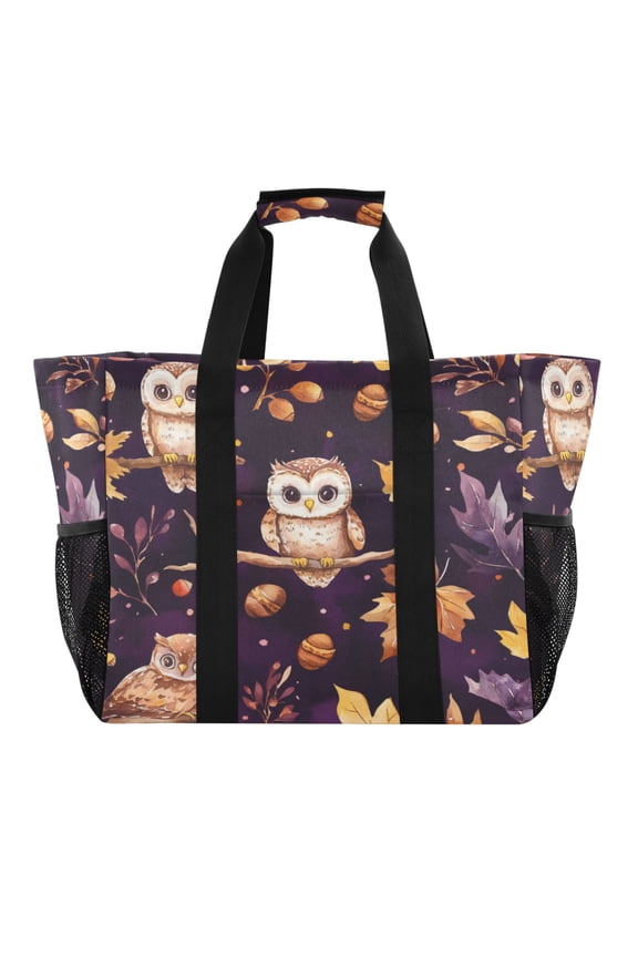 Adorable Baby Owls and Acorns Pattern Tote Shopping Bag Reusable Heavy Duty Durable Foldable Washable 15.412.89.8in