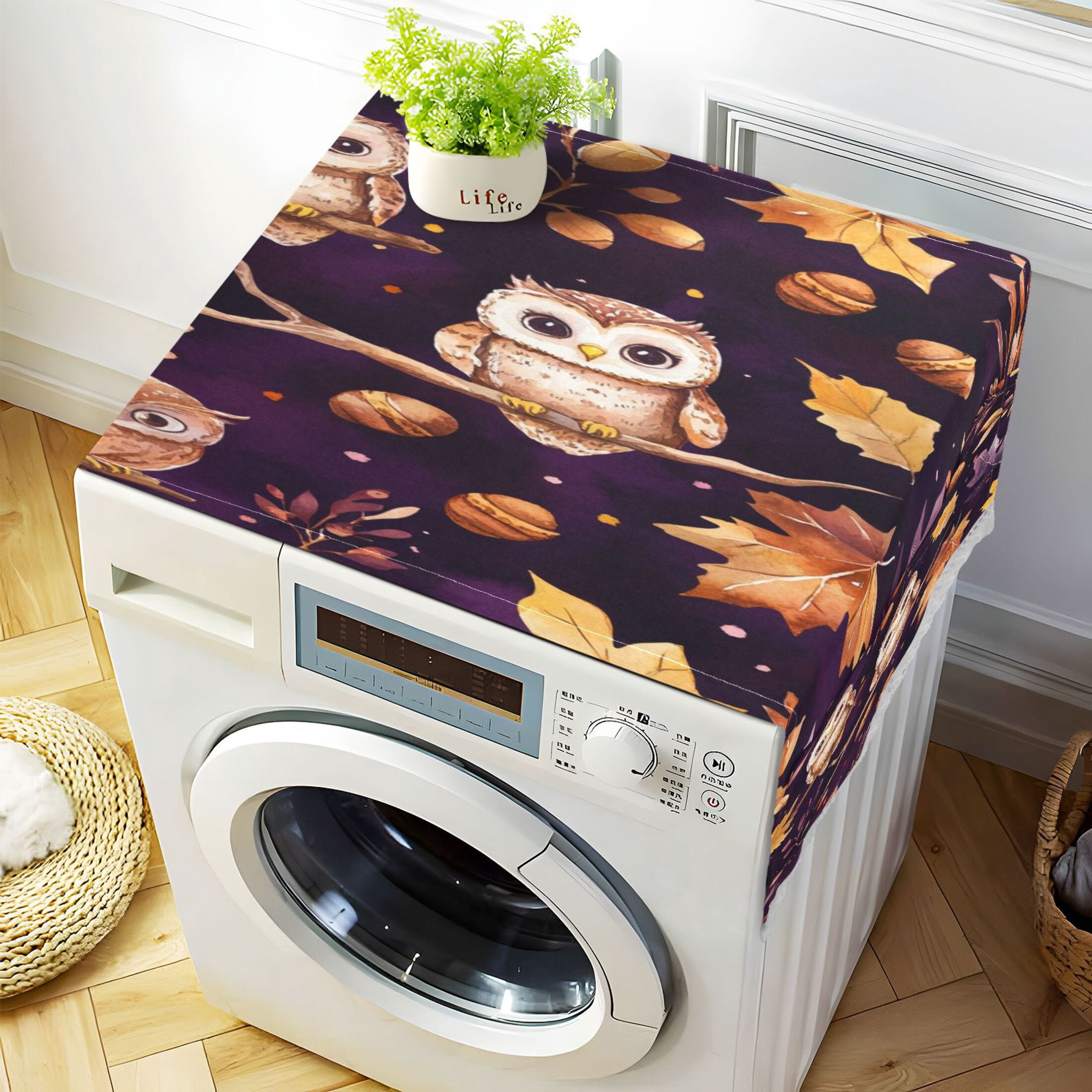WOBOGO Adorable Baby Owls and Acorns Pattern Washing Machine Cloth Dryer Refrigerator Top Cover Protective Non-Slip Mat For Kitchen Laundry