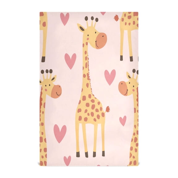 WOBOGO Adorable Cartoon Giraffes Heart Pattern Kitchen Towel 1 Piece Large Cotton Dishcloth Premium Absorbency Set with Hanging Loop