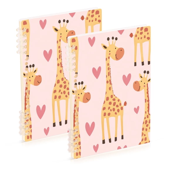 WOBOGO Adorable Cartoon Giraffes Heart Pattern Notebook College Horizontal Grid Paper Ink Spill Resistant Water Resistant Cover 8.3x5.7x0.4in