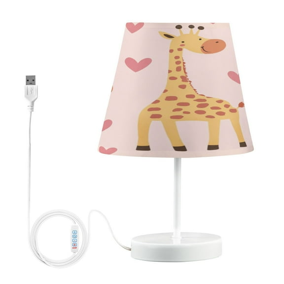 WOBOGO Adorable Cartoon Giraffes Heart Pattern Table Lamps Bedroom 3-Speed Dimmable Farm Style with Fabric Shade for Reading and Home Office