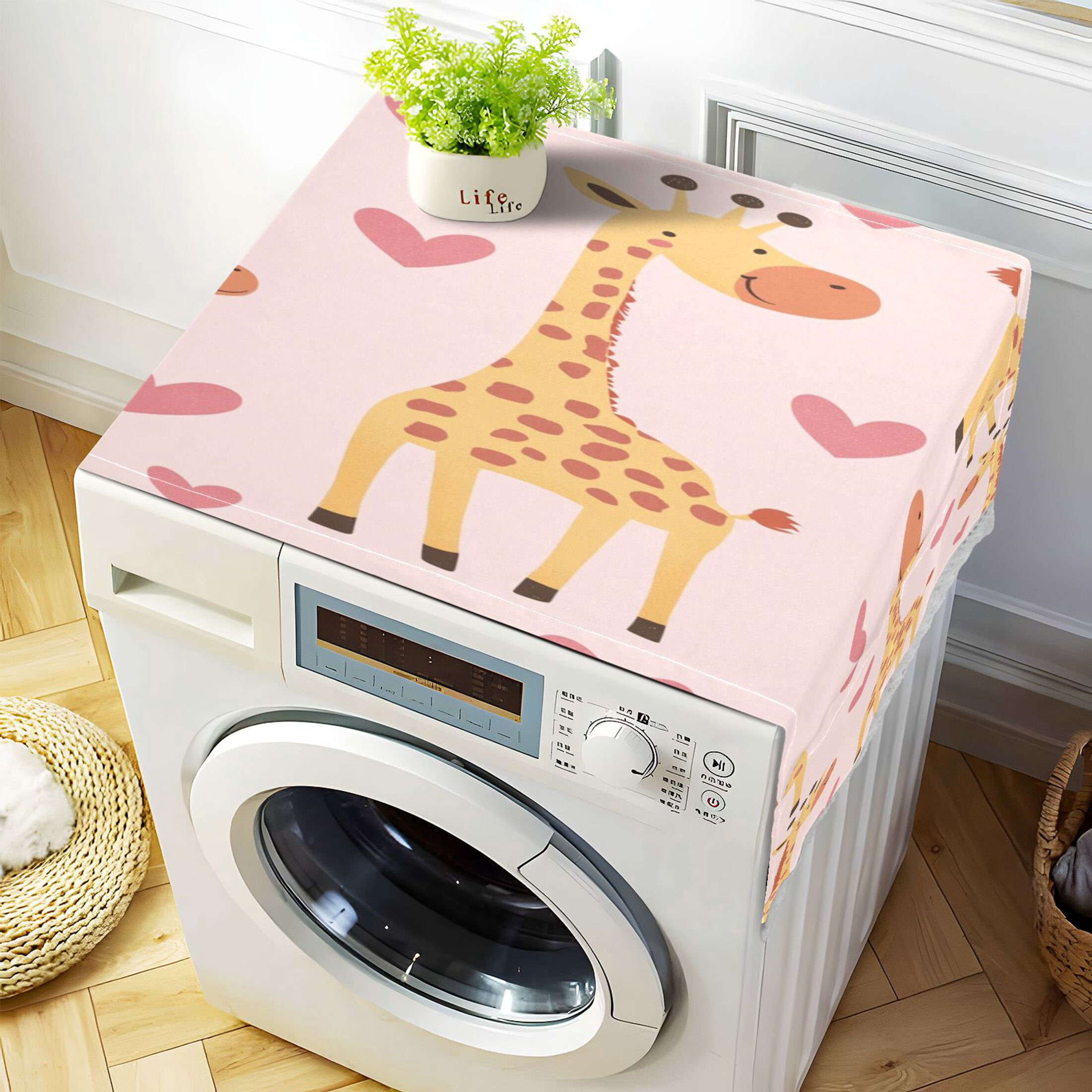 WOBOGO Adorable Cartoon Giraffes Heart Pattern Washing Machine Cloth Dryer Refrigerator Top Cover Protective Non-Slip Mat For Kitchen Laundry