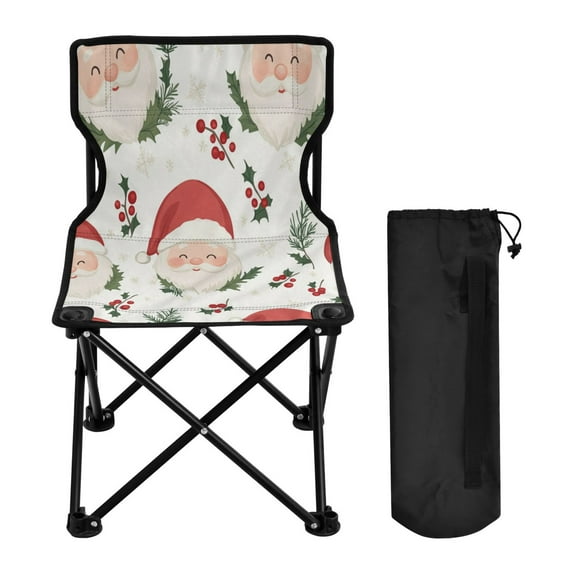 WOBOGO Adorable Cartoon Santa Claus Faces Camping Chair Convenient Four Corner Backrest Folding Stool Can Hold Up to 220lbs