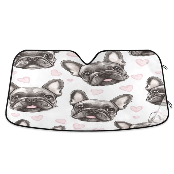 WOBOGO Adorable French Bulldog Faces Pattern Car Windshield Sunshades Autopilot Lightweight Accordion Sun Visor 55×27.6in