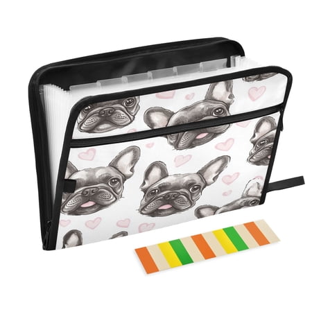 WOBOGO Adorable French Bulldog Faces Pattern Expanding File Folder Letter Size Accordion Filing Organizer 13 Pocket Separate Organ Pocket