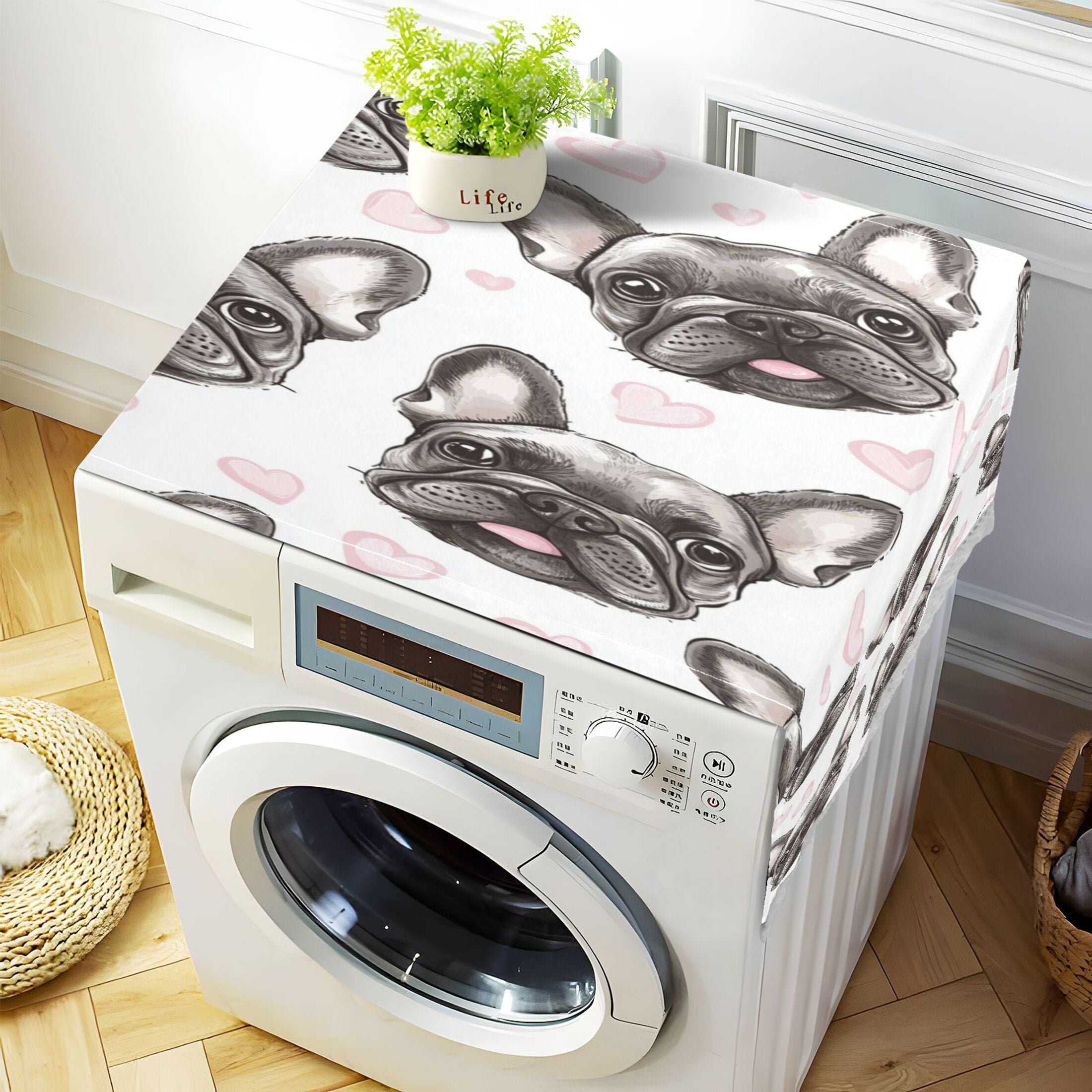 WOBOGO Adorable French Bulldog Faces Pattern Washing Machine Cloth Dryer Refrigerator Top Cover Protective Non-Slip Mat For Kitchen Laundry