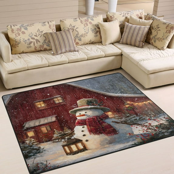 WOBOGO Adorable Snowman Carpet Non-Slip Rugs Soft Doormat 63×48in Living Dining Room Bedroom Decorative