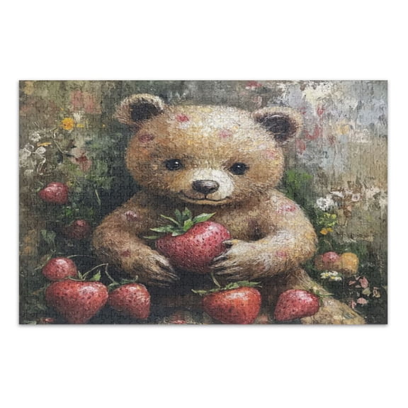WOBOGO Adorable Strawberry Bear Jigsaw Puzzle Challenge 1000 Piece Jigsaw Suitable for Game Night Finished Size 29.5 x 19.7in