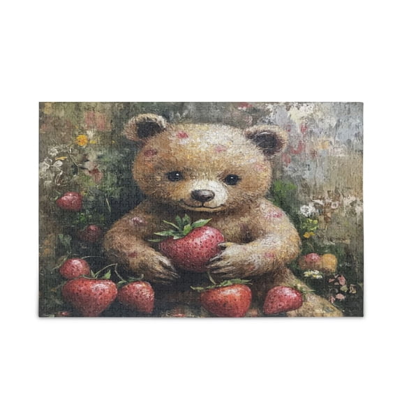 WOBOGO Adorable Strawberry Bear Puzzle Challenge 500 Piece Jigsaw Suitable for Game Night Finished Size 20.5 x 14.9in