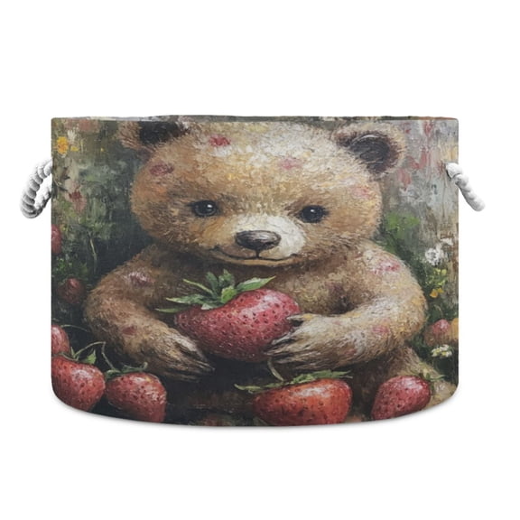 WOBOGO Adorable Strawberry Bear Toy Storage Basket 2014in Canvas Laundry Hamper for Living Room Kids Room Bathroom Organizer